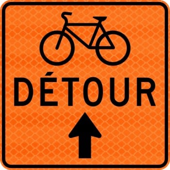 Panneau de travaux routiers: Détour pour cyclistes