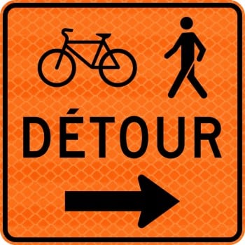 Panneau de travaux routiers: Détour pour piétons et cyclistes