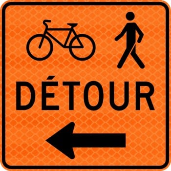 Panneau de travaux routiers: Détour pour piétons et cyclistes