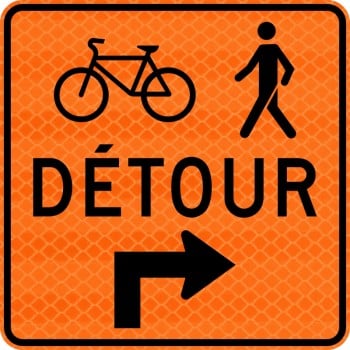 Panneau de travaux routiers: Détour pour piétons et cyclistes