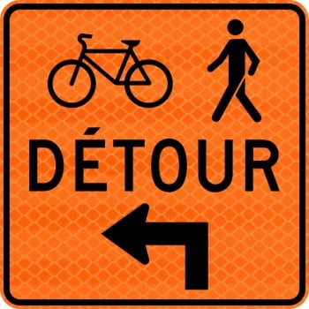 Panneau de travaux routiers: Détour pour piétons et cyclistes