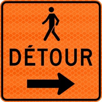 Panneau de travaux routiers: Détour pour piétons