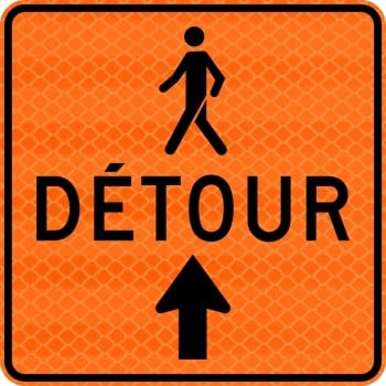 Panneau de travaux routiers: Détour pour piétons