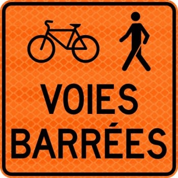 Panneau de travaux routiers: Voies barrées pour cyclistes et piétons