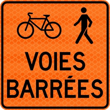 Panneau de travaux routiers: Voies barrées pour cyclistes et piétons