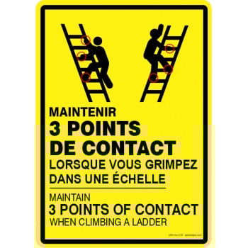 Affiche de sécurité bilingue- Maintenir 3 points de contact lorsque vous grimpez une échelle