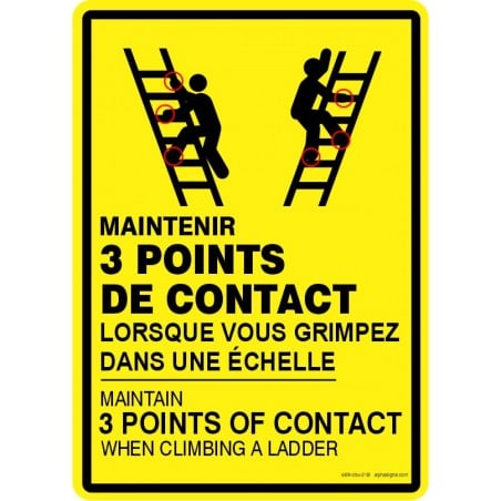 Affiche de sécurité bilingue- Maintenir 3 points de contact lorsque vous grimpez une échelle