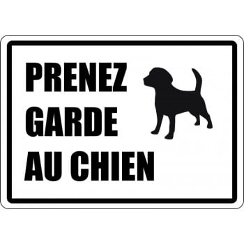 Affiche de sécurité pour plein air: Prenez garde au chien/ fond blanc