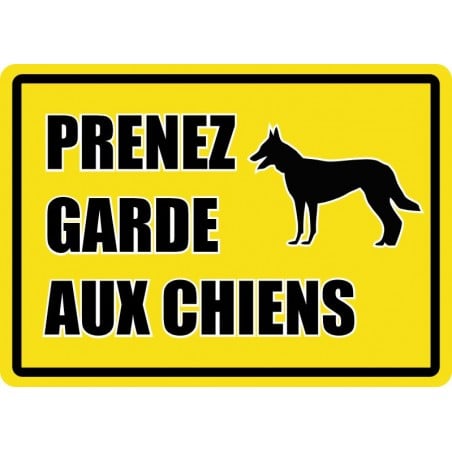 Affiche de sécurité pour plein air: Prenez garde aux chiens/ fond jaune