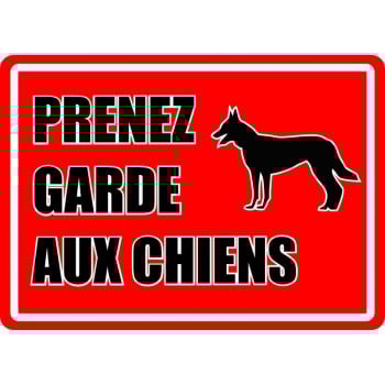 Affiche de sécurité pour plein air: Prenez garde aux chiens/ fond rouge