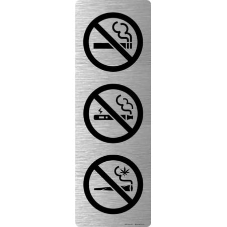 Affiche zone non-fumeur, pictogramme interdiction de cigarette, vapoteuse et cannabis - fini aluminium brossé