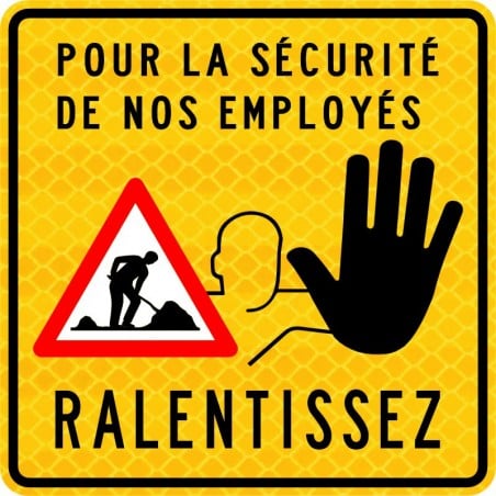 Pancarte d'avertissement: Ralentissez pour la sécurité de nos employés avec pictogramme