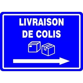 Affiche pour Colis: Livraison de colis avec flèche droite/ fond Bleu