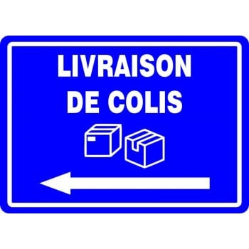 Affiche pour Colis: Livraison de colis avec flèche gauche/ fond Bleu