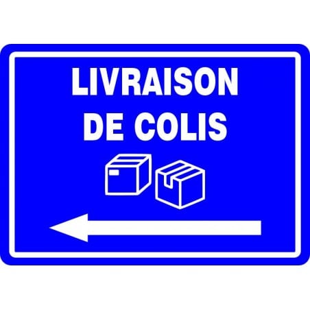 Affiche pour Colis: Livraison de colis avec flèche gauche/ fond Bleu