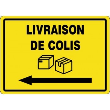 Affiche pour Colis: Livraison de colis avec flèche gauche/ fond Jaune
