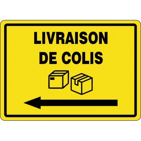 Affiche pour Colis: Livraison de colis avec flèche gauche/ fond Jaune