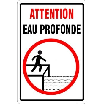 Affiche de sécurité pour plan d'eau: Attention eau profonde