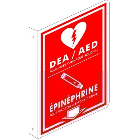 Affiche de sécurité ROUGE pour défibrillateur ou seringue de type EpiPen (en forme de L)