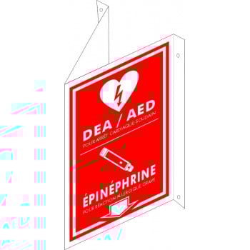 Affiche de sécurité ROUGE pour défibrillateur ou seringue de type EpiPen (En forme de V)
