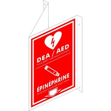 Affiche de sécurité ROUGE pour défibrillateur ou seringue de type EpiPen (En forme de V)