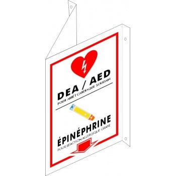 Affiche de sécurité BLANCHE pour défibrillateur ou seringue de type EpiPen (En forme de V)