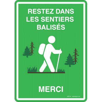 Affiche pour plein air - Restez dans les sentiers balisés- fond vert -