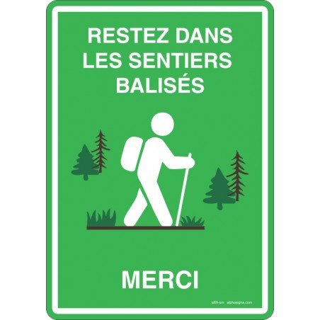 Affiche pour plein air - Restez dans les sentiers balisés- fond vert -