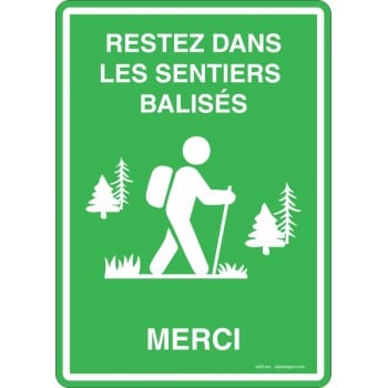 Affiche pour plein air - Restez dans les sentiers balisés- fond vert et blanc -