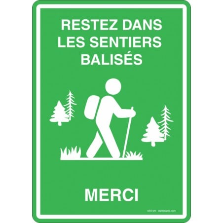 Affiche pour plein air - Restez dans les sentiers balisés- fond vert et blanc -