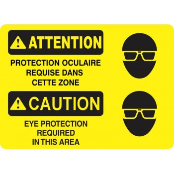 Affiche de sécurité standard bilingue: ATTENTION protection oculaire obligatoire dans cette zone