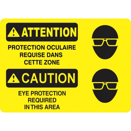 Affiche de sécurité standard bilingue: ATTENTION protection oculaire obligatoire dans cette zone