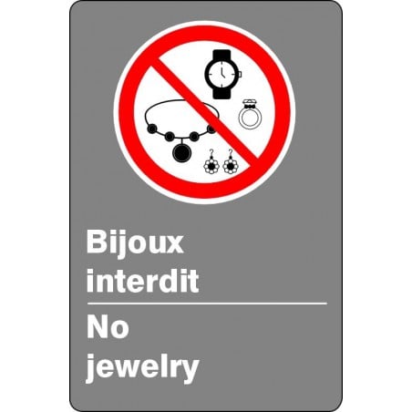 Affiche de sécurité aux normes CSA bilingue: Bijoux interdits (modèle multi)