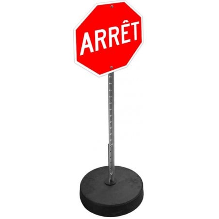 Ensemble de poteau ajustable 52" à 66", avec base de caoutchouc et affiche Arrêt de 24 pouces