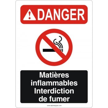 Affiche de sécurité aux normes OSHA-ANSI: DANGER matières inflammables interdiction de fumer