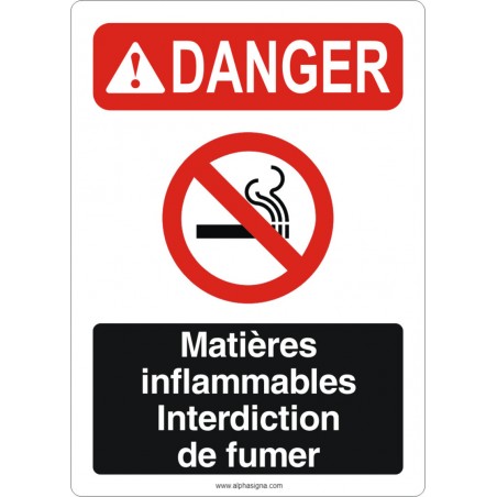 Affiche de sécurité aux normes OSHA-ANSI: DANGER matières inflammables interdiction de fumer