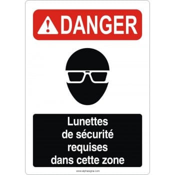 Affiche de sécurité aux normes OSHA-ANSI: DANGER lunettes de sécurité requises dans cette zone