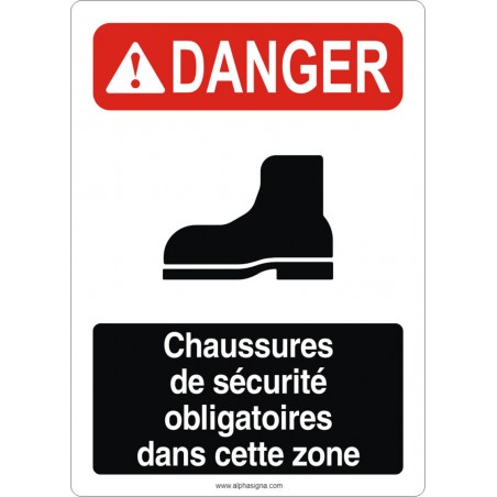 Affiche de sécurité aux normes OSHA-ANSI: DANGER chaussures de sécurité obligatoires dans cette zone