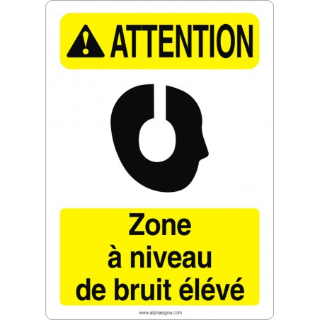Affiche de sécurité aux normes OSHA-ANSI: ATTENTION zone à niveau de bruit élevé