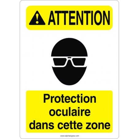 Affiche de sécurité aux normes OSHA-ANSI: ATTENTION protection oculaire dans cette zone