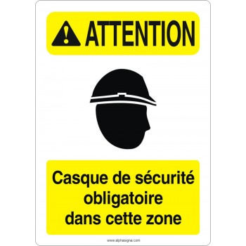 Affiche de sécurité aux normes OSHA-ANSI: ATTENTION casque de sécurité obligatoire dans cette zone