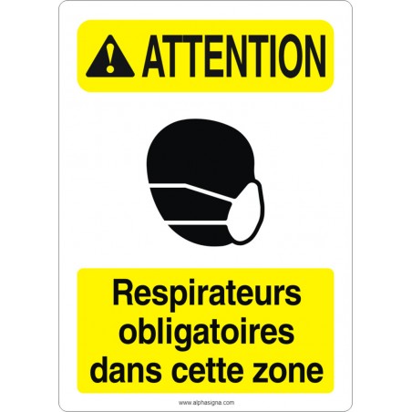 Affiche de sécurité aux normes OSHA-ANSI: ATTENTION respirateurs obligatoires dans cette zone
