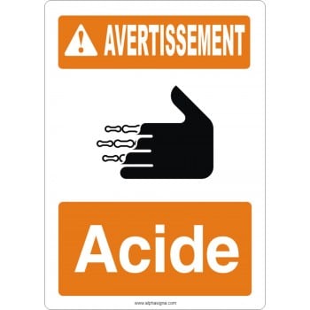 Affiche de sécurité aux normes OSHA-ANSI: AVERTISSEMENT acide