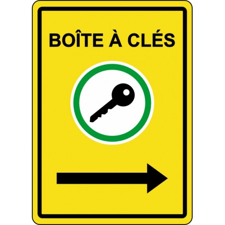 Affiche de sécurité: Boîte à clés flèche droite jaune