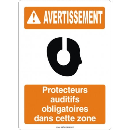 Affiche de sécurité aux normes OSHA-ANSI: AVERTISSEMENT protecteurs auditifs obligatoire dans cette zone