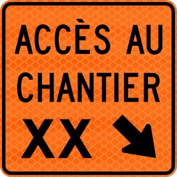 Panneau de travaux routiers: Accès au chantier, flèche à droite