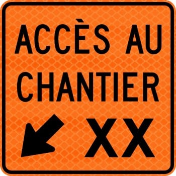 Panneau de travaux routiers: Accès au chantier, flèche à gauche