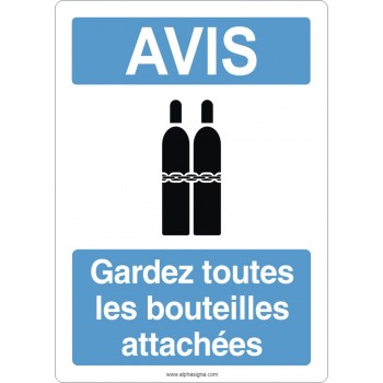 Affiche de sécurité aux normes OSHA-ANSI: AVIS gardez toutes les bouteilles attachées