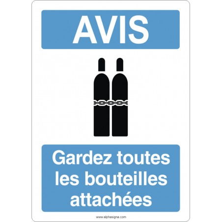 Affiche de sécurité aux normes OSHA-ANSI: AVIS gardez toutes les bouteilles attachées