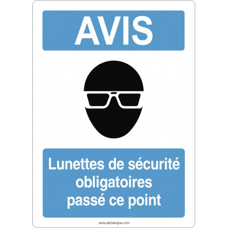 Affiche de sécurité aux normes OSHA-ANSI: AVIS lunettes de sécurité obligatoires passer ce point